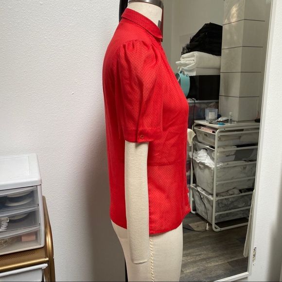 Vintage Red and Black Polka Dot Puff Sleeve Blouse - Picture 3 of 8